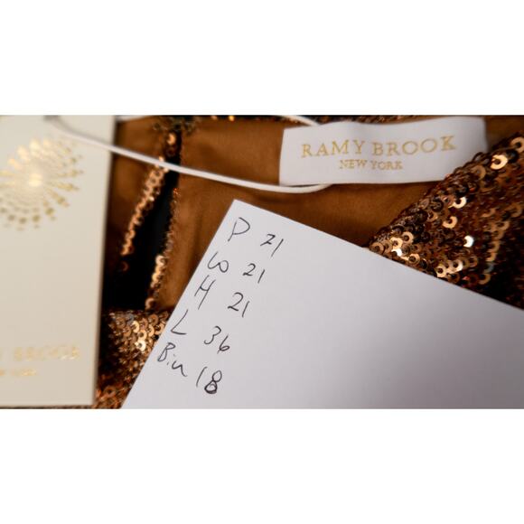 RAMY BROOK Hallie Belted Bronze Sequin Crew Neck Shift Dress US XS NWT - Picture 12 of 12